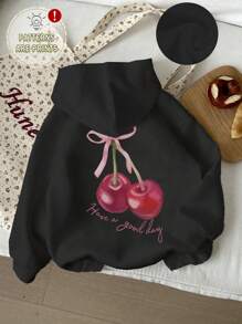 Tween Girls Students Casual Printed Fleece Lined Hooded Sweatshirt Jacket, Suitable For Spring, Autumn And Winter