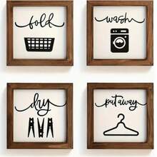 4pcs, 8 Inch Wooden Laundry Room Wall Signs, Rustic Farmhouse Laundry Room Decor, Laundry Room Wall Decor, Home Decor - Multicolor - View 2