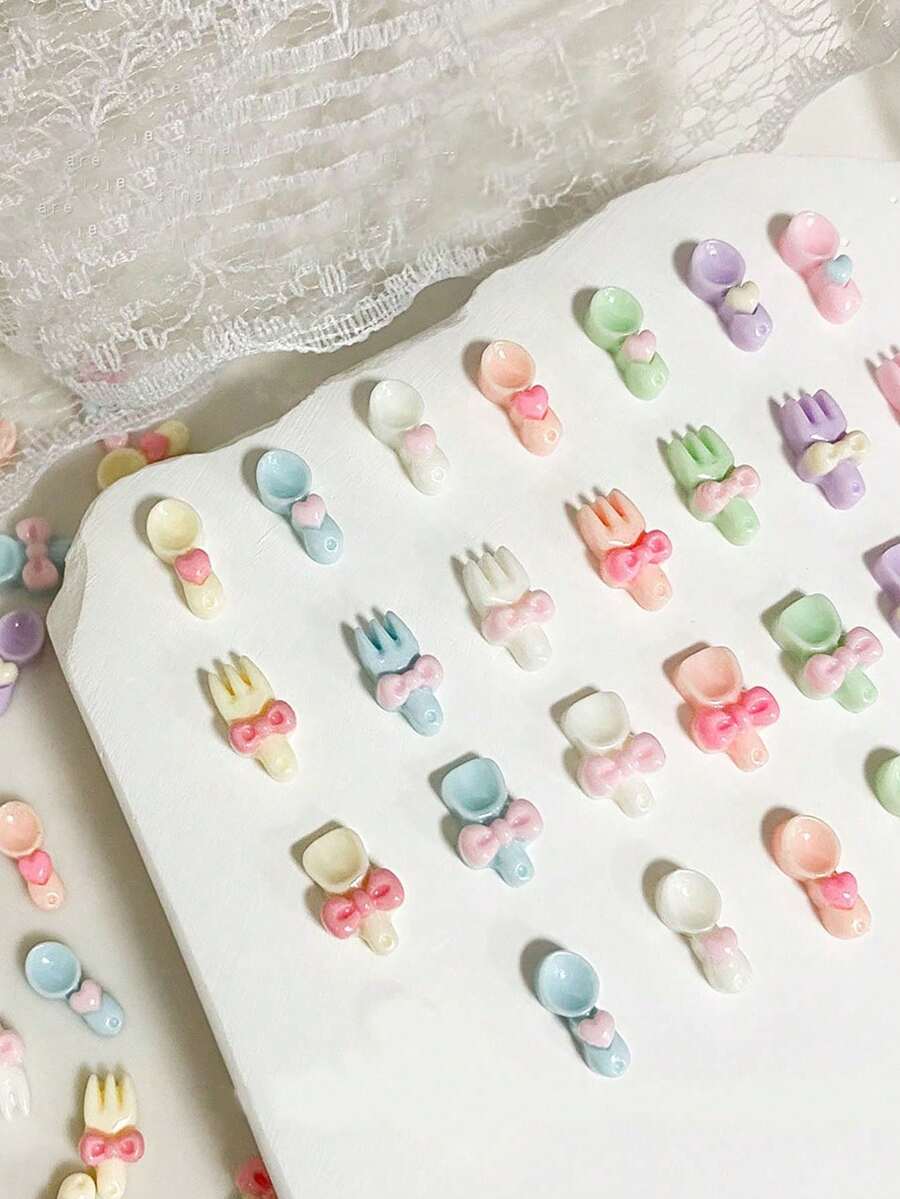 50Pcs Super Cute Love Spoon Fork Trowel Jewelry Accessories Diy Nail Art Resin Craft Butterfly Decoration Nail Supplies Nails Nail Charms Nail Gems - Multicolor - View 1