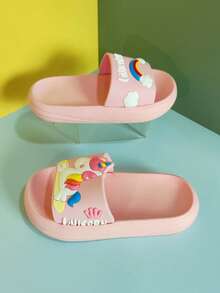 1 par de chanclas planas de EVA con diseño de unicornio arcoíris para niños, aptas para interiores/exteriores, hogar, baño, verano