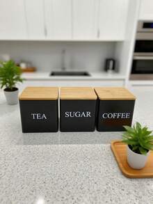 3-Piece Set Of Bamboo Lid/Iron Lid Tin Square Tea Cans For Storing Tea, Coffee Beans, Candy, Snacks, Storage Cans, Multi-Function Storage Cans, Simple Style, Suitable For Christmas/New Year/Thanksgiving/Daily Use, Can Be Given As Gifts To Family And Friends, The Best Gift For Kitchen Lovers Back To School - Multicolor - View 19