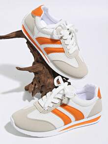 女士休闲运动鞋2025春秋新款拼接设计平底日常通勤舒适百搭简约小白鞋学生鞋时尚低帮复古阿甘鞋女夏季休闲平底防滑拼接彩色户外运动鞋春秋 - 芥末黃 - 查看 3