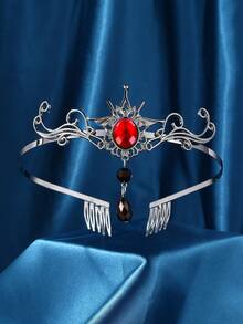 金属蝙蝠头箍，超薄万圣节头饰皇冠，男女皆宜，适合角色扮演、派对、生日、舞会等场合 - 紅色 - 查看 1