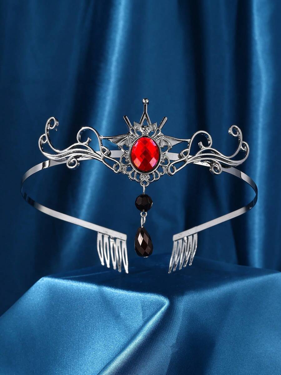 金属蝙蝠头箍，超薄万圣节头饰皇冠，男女皆宜，适合角色扮演、派对、生日、舞会等场合 - 紅色 - 查看 1