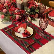 Farmhouse Christmas Plaid Dining Table And Kitchen Decor, Holiday Placemats Set - Red And Green, 2/4/6/8 Piece Set, Linen Placemats, Breakfast Placemats, Kitchen Accessories, Easy Clean Placemats, Suitable For Home, Dining Room, Restaurant Decor