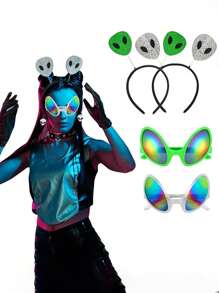 2 buc bandă de susținere și ochelari extratereștri, ochelari de soare curcubeu extratereștri, bandă de susținere cu antenă Popper, recuzită pentru costume de petrecere pentru cosplay, potrivită pentru bărbați și femei Halloween