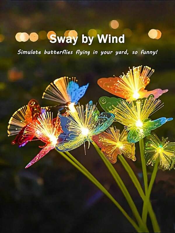 Solar Powered LED Fiber Optic Butterfly Garden Lights - Dual Mode, Smart Lighting Control (Auto On At Night/Auto Charge By Sunlight), IP44 Waterproof, Ideal For Yard, Lawn, Patio, Park, Path And Garden, Outdoor Decor Lighting, Solar Lamp, Garden Path Lighting, Outdoor Garden Lighting, Perfect Gift For Holidays!