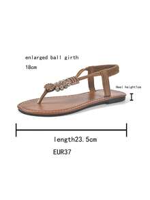 新款时尚女士绑带凉鞋，罗马风休闲一脚蹬凉鞋，黑色、米色、棕色可选，舒适平底沙滩凉鞋，博主推荐厚底凉鞋，夏季沙滩鞋，优雅搭扣低跟圆头凉鞋，防臭防滑面料串珠装饰简约户外拖鞋，百搭平底一脚蹬女士凉鞋，人字拖 - 棕色 - 查看 8