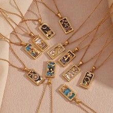 Retro Tarot Queen Lover Magician Moon Necklace Matte Drip Oil Free Stainless Steel Jewelry Gold Plated Decoration - 金的 - 查看 7