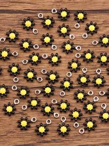 10 Pieces, 10 Colors, 7X10mm Stainless Steel Accessory, Plant Charm, Colorful Droplet Sunflower And Daisy Pendant