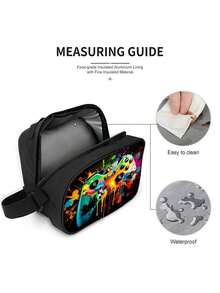 游戏手柄图案印花背包三件套（单层背包+肩带午餐袋+单层笔袋） - 黑色 - 查看 5