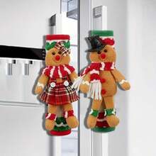2pcs Christmas Gingerbread Man & Woman Refrigerator Door Handle Covers - Classic Polyester Holiday Kitchen Decor, Suitable For Home And Kitchen Appliances, No Power Needed, No Feathers - متعدد الألوان - مشاهدة 6