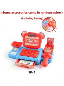 1套儿童模拟过家家玩具超市收银机角色扮演迷你便利店收银员模型亲子互动玩具，2节5号电池供电，适合男孩女孩角色扮演玩具（不含电池，部分配件颜色随机）
