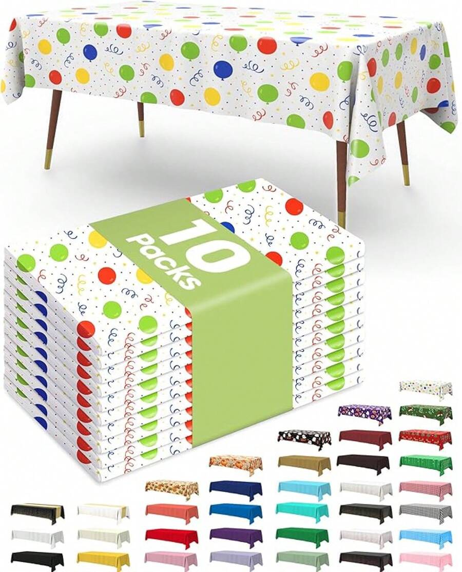 Plastic Table Cloth Disposable 10 Pack, 54 X 108 Inch Table Cloths, Party, Decorations, Harvest, Fall Tablecloths, Rectangle Tables, Leakproof  Sturdy, Orange