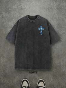 Retro Washed T-Shirt Double Sided Printed (230 Pure Cotton T-Shirt) 'GOD TURNS BROKEN PIECES'  Letter Print, Christian Gift, Men's T-Shirt, Men's Casual, Comfortable, Fashionable T-Shirt, Street Style Cotton - màu đen - Xem 3