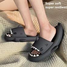 Men's Lightning Pattern Shark-Slides, Comfy Non Slip Casual Soft Sole Anti Odor EVA Slippers, Men's Summer Indoor Footwear 4cm Thick Sole Shark Slippers For Men And Women