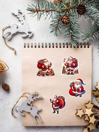 500 张圣诞贴纸卷 - 节日设计，卡通圣诞老人送礼图案，适用于信封、剪贴簿和封口 - 自粘标签，适用于节日装饰，圣诞装饰 | 节日主题设计 | 光面纸材质，圣诞墙贴