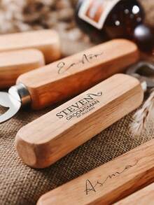 Custom Engraved Wooden Wine Bottle Openers And Beer Bottle Cap Openers Wedding Gifts Personalized Wooden Handle Openers, Holiday Gifts, Christmas Gifts, Wedding Supplies - Beige - View 6