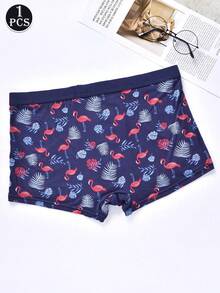 1 Pieza Calzoncillos tipo bóxer para hombre, Calzoncillos para hombre con estampado de flamencos a la moda