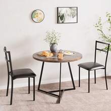 Modern Round Dining Table And Chairs Set,3 Piece Bistro Table With 2 PU Cushion Chairs,Wood Dinning Room Table Furniture Set For Kitchens, Apartments - 復古色彩 - 查看 3