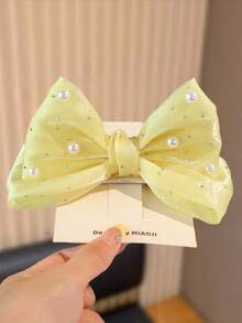 1pc Cute & Sweet Rhinestone Bowknot Hair Clip For Girls (Shipped Without Card) - Yellow - View 2