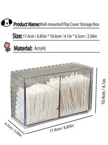 透明清洁棉签收纳盒，亚克力浴室翻盖化妆品展示盒，壁挂式无孔化妆棉球、发夹、发圈收纳盒，可存放清洁棉签、化妆棉球、发夹、发圈等。