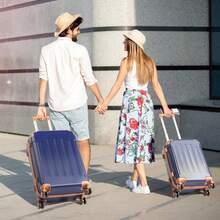 SUNROAD A Stylish Set Of ABS Suitcases With Vertical Stripes, Four-In-One Design With Handles And Universal Wheels. Available In 20in, 24in, 28in Sizes And 12in Carrying Case, Featuring ABS Aluminum Golden Pull Rods In A Fashionable Rose Gold Color Scheme - 藍棕色 - 查看 8