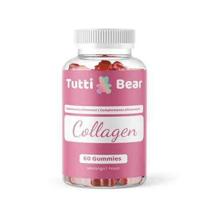 Tutti Bear Gominolas De Colagénio Com Biotina E Vitamina C Sabor Morango, Sem Glúten, Sem Lactose, Suplemento Para Pele, Cabelo E Unhas, 60 Gominolas