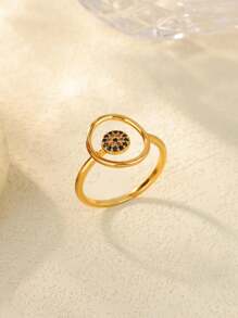 1 件简约圆形蓝色邪眼戒指，男女皆宜，18k 镀金不锈钢土耳其之眼戒指，婚礼女性幸运珠宝情侣礼物