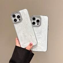 Resin Rhinestone Phone Case, Compatible With Apple 12 13 14 15 16, S25 A07, Pixel 8 9 10 Pro, - Simple White With Diamonds, High-End - Silver - View 2
