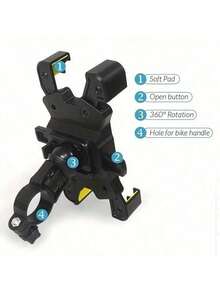 1pc Black 4-Claw H-Type Stable Bicycle/Motorcycle Phone Holder, 360° Rotation, Fits 4.5"-7" Smartphones, Anti-Shock Anti-Drop Universal - Black - View 6