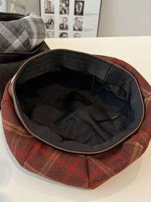 1 pieza Boina octogonal de estilo británico retro a cuadros para mujer, de otoño/invierno, de poliéster, de uso casual - Multicolor - Ver 7
