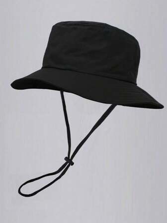 1pc Unisex Solid Color Bucket Hat With Drawstring, Outdoor Travel Hiking Casual Lightweight Fashionable Sports Sun Hat, Suitable For All Ages, Summer Sun Protection