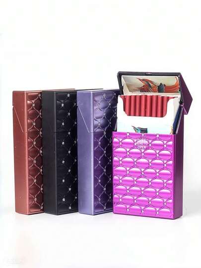 1个可装20支香烟的塑料香烟盒，镶钻装饰，纤薄设计，防潮，防压，翻盖式，方便携带