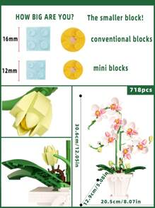 Lucky Bamboo Building Block Set, Multi-Style Flower Pot Blocks, Lucky Bamboo, Magnolia, Persimmon Flower, Oriental Red, Adult Assembling Blocks, Creative Construction Toy Models, Living Room/Desk Decor, Christmas/Halloween/Valentine's Day/Mother's Day Gift, Building Blocks For Adults, Puzzles For Adults