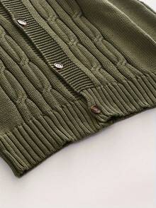 Men's Solid Rib-Knit Long-Sleeved Button-Up Cardigan - 軍綠色 - 查看 5