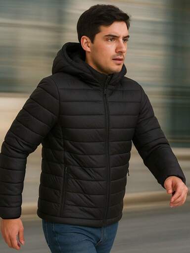  CHAMARRA PARA HOMBRE BASICA CASUAL HPC POLO PUFFER CON GORRO AFELPADA COMODA