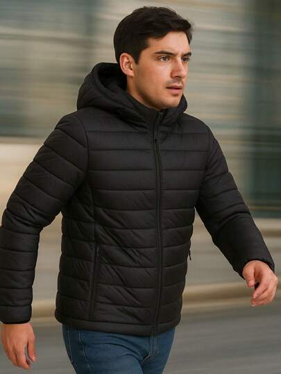  CHAMARRA PARA HOMBRE BASICA CASUAL HPC POLO PUFFER CON GORRO AFELPADA COMODA