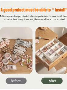 Caja de almacenamiento que se puede redimensionar y ajustar con divisores / Caja de almacenamiento de cocina / Caja de almacenamiento de cosméticos / Caja de almacenamiento de papelería / Compatible con varios tamaños de cajones / Almacenamiento multifuncional / Organizador de partición perfecto Caja de almacenamiento con compartimentos multifuncionales