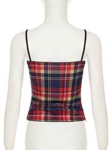 Colorful Plaid Lace Camisoles For Girls Casual Sweet Streetwear Spaghetti Strap Slim Fit Tank Tops Spring Summer Y2K Vests 2000s