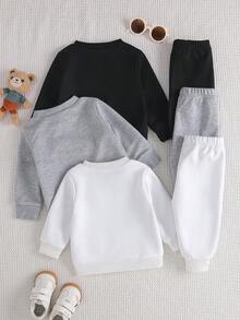 2pcs Baby Boy/Girl Casual Cute Cartoon Bear Embroidered Patch Sweatshirt And Pants Set, Comfortable - Multicolor - View 2
