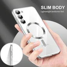 Magnetic Transparent Phone Case Compatible With Galaxy A06 A16 A26 A36 A56 S25 Ultra S24 Ultra S25 FE, Built-In Camera Lens Protector, Luxury Electroplated Soft TPU Clear Shockproof Ultra-Thin Protective Cover, Also Fits 17 16 15 14 13 12 11 Series, 17 Pro Max, Christmas Gift - Silver - View 8