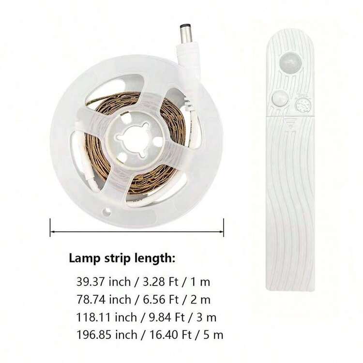 Set de 1 tira de luz LED de 3.28FT~16.4FT en color blanco cálido/frío con sensor de movimiento, tiras de luz inteligentes con detección del Body humano, interruptores de inducción fáciles de usar, adecuado para dormitorios, escaleras, entradas, armarios, gabinetes y salas de estudio (sin pilas) - monocromo - Añade 2