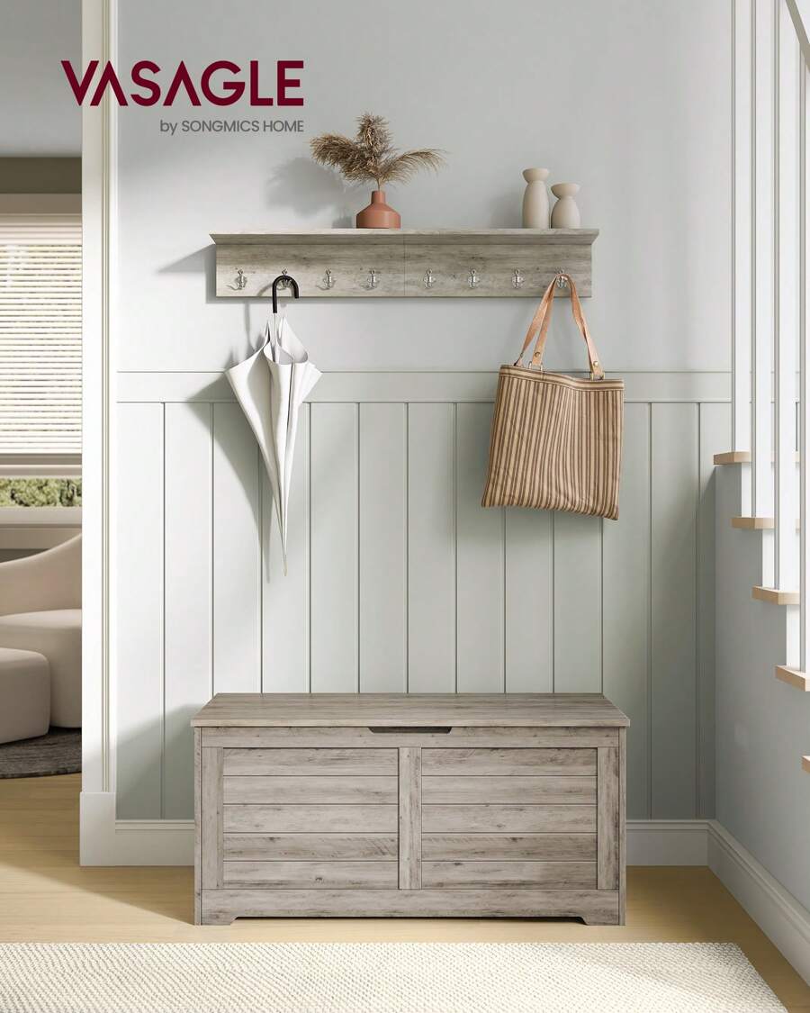 VASAGLE Storage Chest, Storage Bench, Blanket Box With 2 Hinges, Shoe Storage Bench, Farmhouse Style, 40 X 100 X 46 Cm, For Hallway, Bedroom, Living Room,Grey