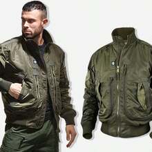 Jackets For Men  Men Baseball Collar Flight Jacket Autumn Winter Tactical Stand Collar Coat Lightweight Slim Fit Bomber Jacket For Men Stylish Outerwear  Jackets For Men  Puffer Jacket Men - 軍綠色 - 查看 1