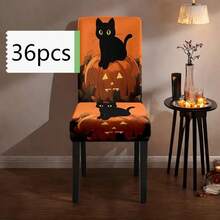 1/4/6/8 Stücke, modische Halloween-Stil bedruckte Stuhlbezüge/Bürostuhlbezüge/Stuhlbezüge für Esszimmer, geeignet für moderne tägliche Dekoration in Innenräumen von Familien-Restaurants und Hotels. Die elastischen Stuhlbezüge können gereinigt werden und sind ein ideales Halloween-Geschenk