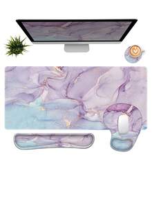 A Set 4pcs Large Ergonomic XXL Marble Desk Mat Set - Extended Gaming Mouse Pad, Keyboard Wrist Rest Support, Coaster - Non-Slip Base, Stitched Edge - Easy Typing, Pain Relief - (35.4*15.7 In) - For Office, Home, Computer, Laptop - Multicolor - View 14