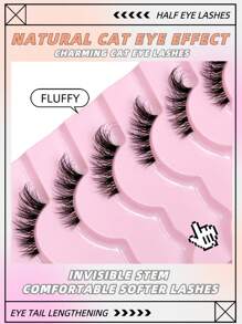 9 对半睫毛，透明带，自然猫眼睫毛尾，细长睫毛，蓬松纤细柔软仿貂毛睫毛，自然妆容，适合日常妆容，美妆博主化妆条，睫毛，睫毛，假睫毛 - 眼尾拉長款 - 查看 4