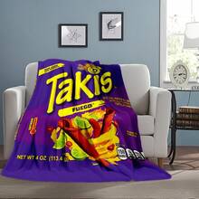 1PC Creative TaKis Snack Packaging Pattern Flange Velvet Blanket, Machine Washable, Soft And Comfortable, Lightweight Wool Blanket, Comfortable Air Conditioning Blanket, Home Decoration, Suitable For Four Seasons, Friend Gift, Suitable For Sofa, Bed, Car, Office, Camping, Travel, Outdoor, Suitable For Giving To Family And Friends. - Multicolor - View 3