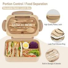1pc 1200ml Adult Bento Box With Utensils And Leak-Proof Lid, 3-Compartment Lunch Container School Supplies,Back To School(Tableware, Lunch Boxes, And Storage Bags Can Be Selected For Purchase)